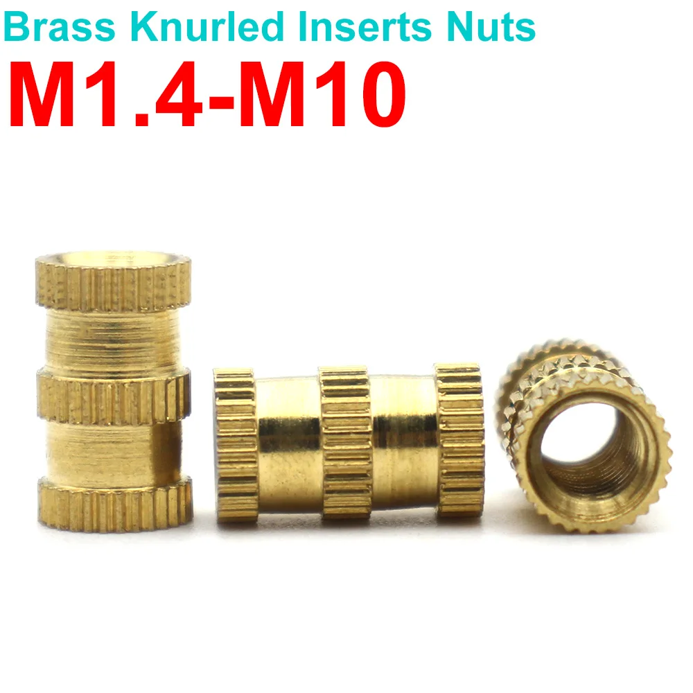 M1.6 M2 M2.5 M3 M4 M5 M6 M8 M10 Brass Knurled Insert Nuts Double Pass Embedded Threaded Inserts for Furniture Plastic Injection