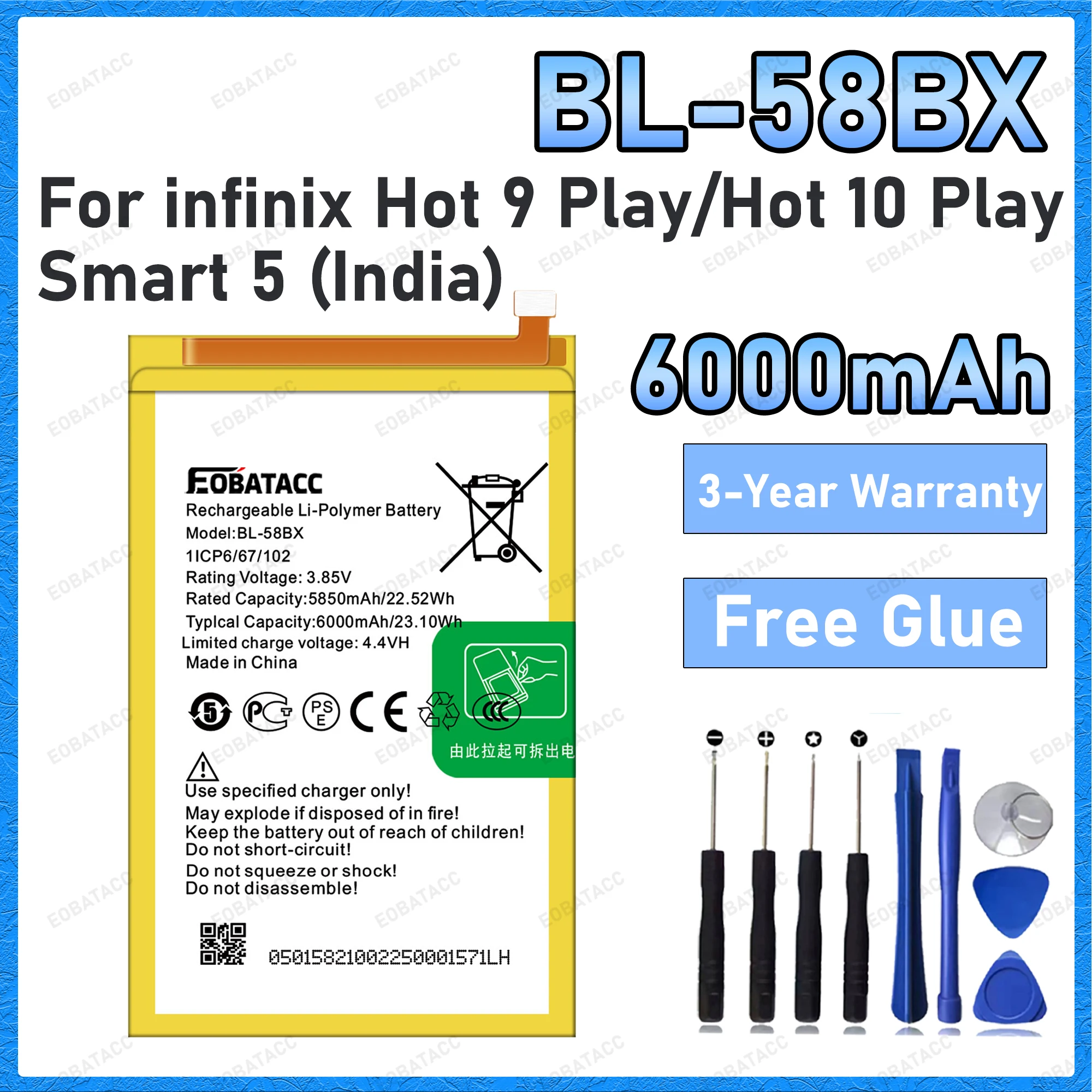 6000mAh BL-58BX Battery For infinix Hot 9 Play/Hot 10 Play/Hot 11 Play/Hot 12 Play/Hot 10S Batteries New High Quanlity