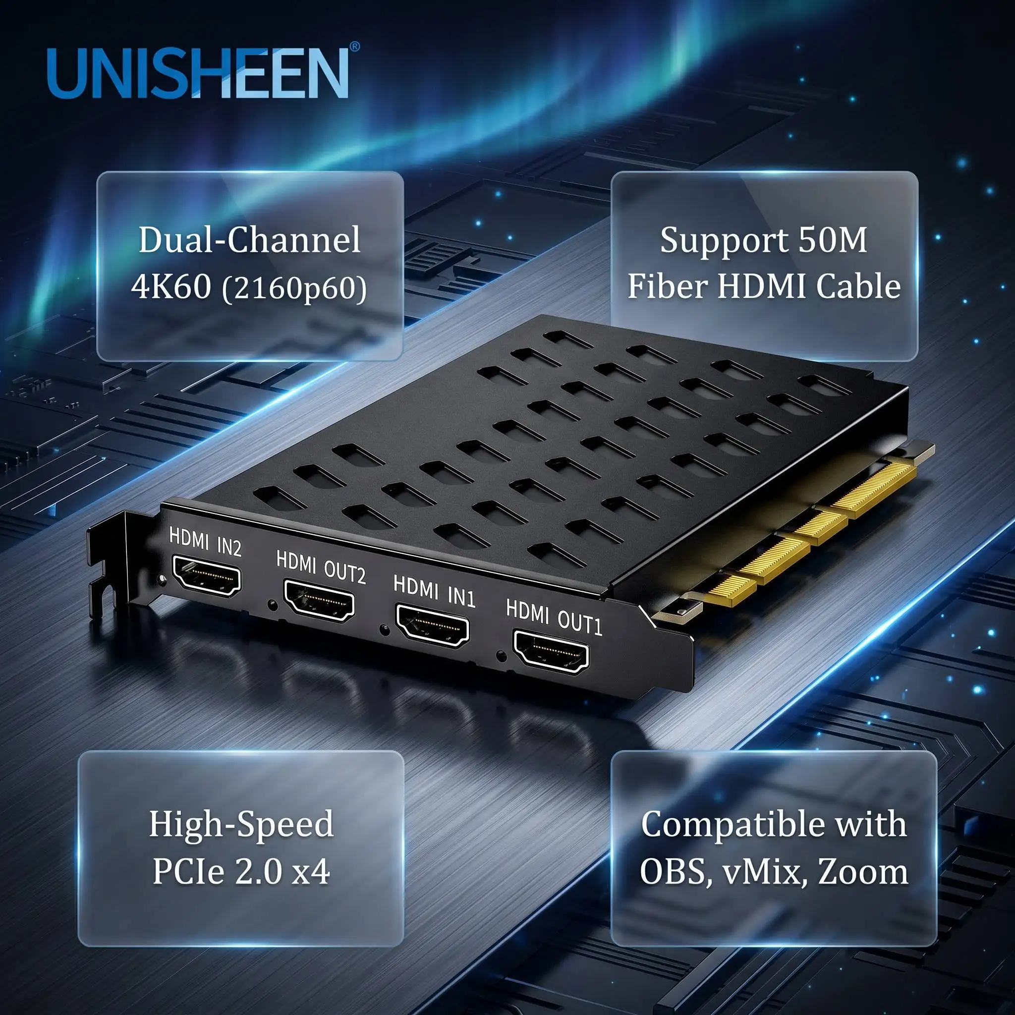 UNISHEEN UC3520H-4K60 Professional Stable 2 Channls 4K60fps Ultra HD PCIe Video Capture