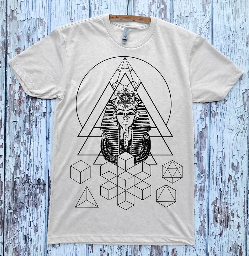 

Футболка унисекс Фараонская мечта Сакральная геометрия Египетский куб Метатрона Тутанхамон Древняя мудрость Плату Рубашка с трафаретной печатью