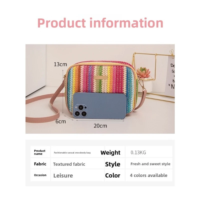 2026 Trendy Ladies Bags Fashion Trend Literary Weaving Multi-color Straw Bag Ethnic Style Messenger Bag
