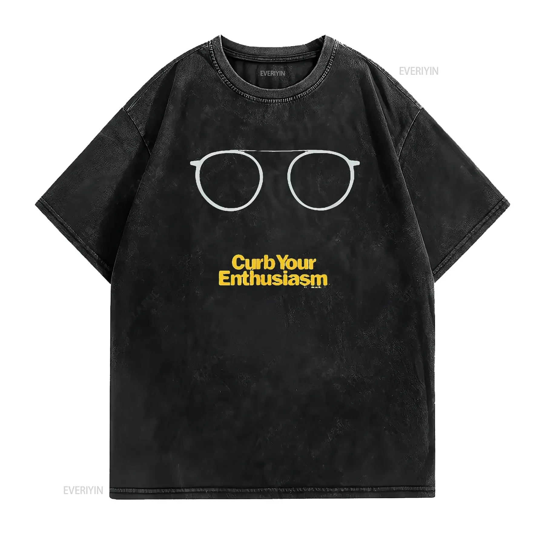 Womens Curb Your Enthusiasm Glasses Adult T Shirt Black Large vintage Washed Slightly homme Soft Stretched streetwear Versatile