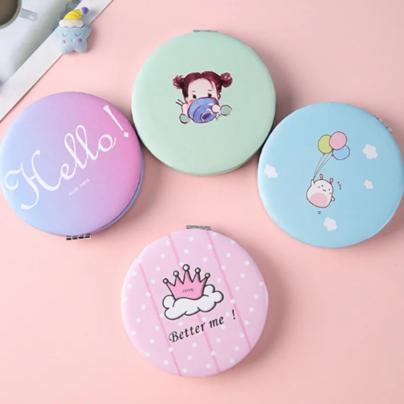 Cute Round Cartoon Mirror, Flip-Design Compact Mirror for Purse Travel Makeup, Portable Folding Handheld Mirror