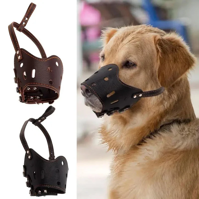 

Soft Leather Muzzle For Dogs Anti-biting Secure Adjustable And Breathable Pet Small Large Dogs Muzzle For Golden Retriever