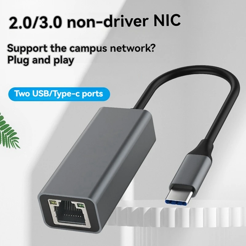 Adaptador tipo C para Ethernet Conversor de interface tipo C para RJ45 para todos os tipos de laptops