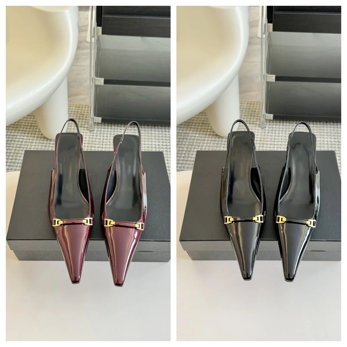 

New Park Chae-young same metal buckle fashionable shiny pointed high heels kitten heel sexy back hollow female sandals