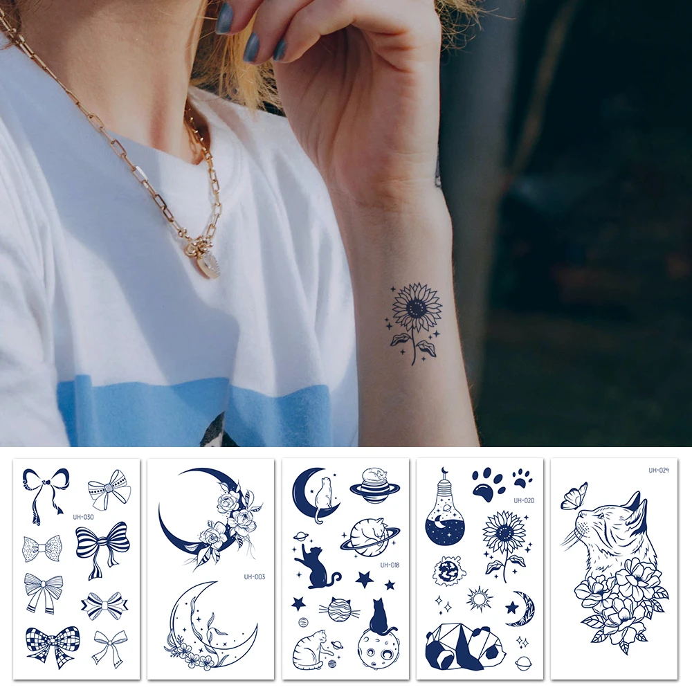 Tatuajes de tinta semipermanente para hombres y mujeres, tatuaje impermeable con diseño de letras de hoja de mariposa, Panda y pluma, nuevo