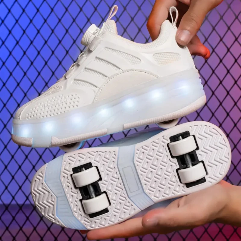 Детские кроссовки для мальчиков, мода 2024, спортивные роликовые коньки для девочек, обувь на колесах, невидимые двухколесные детские кроссовки