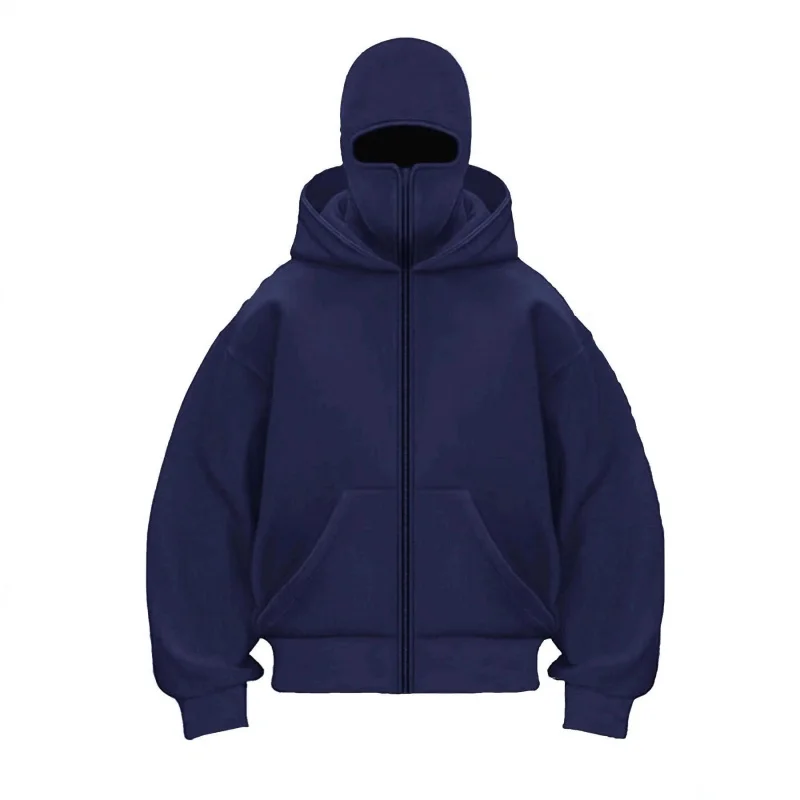 Herren/Damen Balaclava Y2K Gothic Harajuku Herbst-Winter-Strickjacke Doppel-Kapuzenpullover Herren-Hoodie Maske Reißverschluss Sportbekleidung – Detail 9