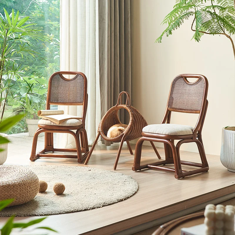 Indonesia Natural Plant Mini Rattan Chair Small Chair Balcony Home Leisure Children's Single Chair Stool Woven Short