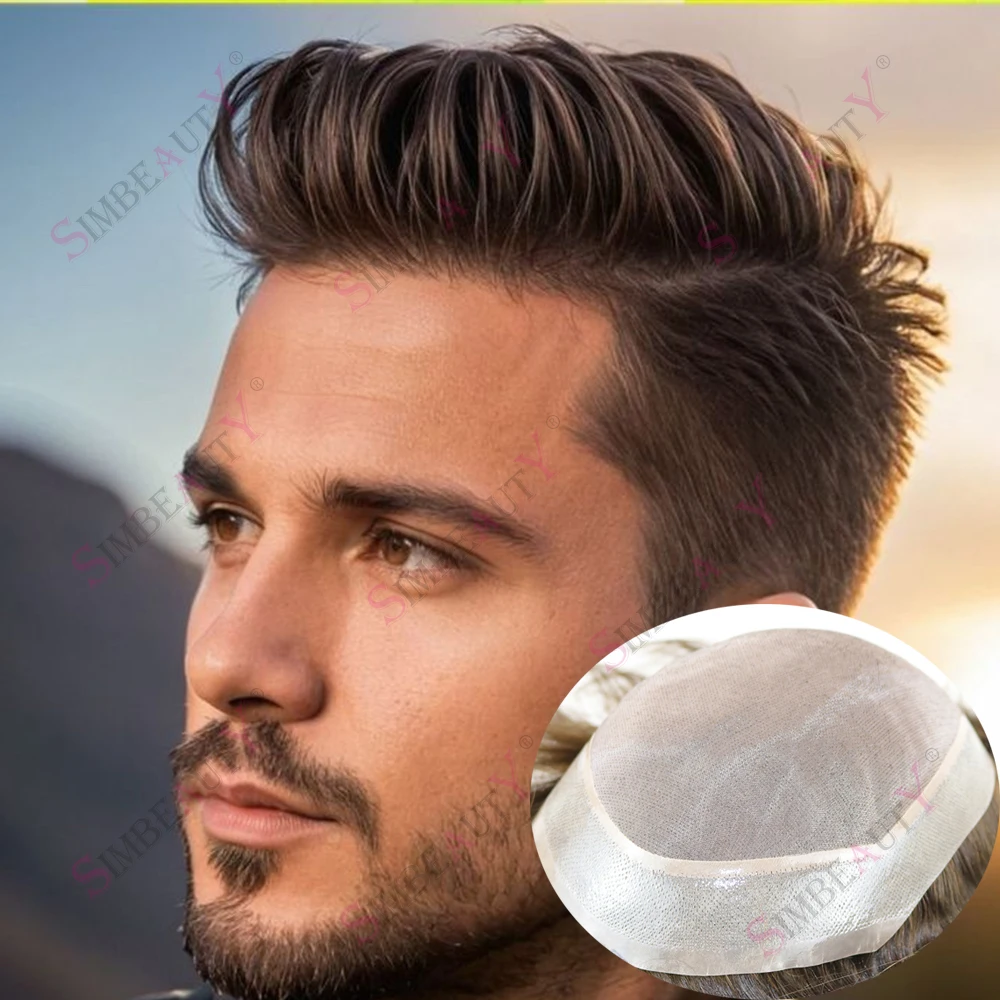 

Breathable Durable Mono Mesh Swiss Lace PU Base Toupee Wig for Men Natural Hairline Human Hair Replacement System Bald Prosthesi