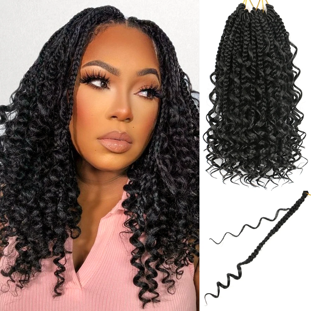 

10 Inch Goddess Bohemian Box Braids Crochet Hair With Curly Ends Synthetic Braiding Hair Extensions For Women