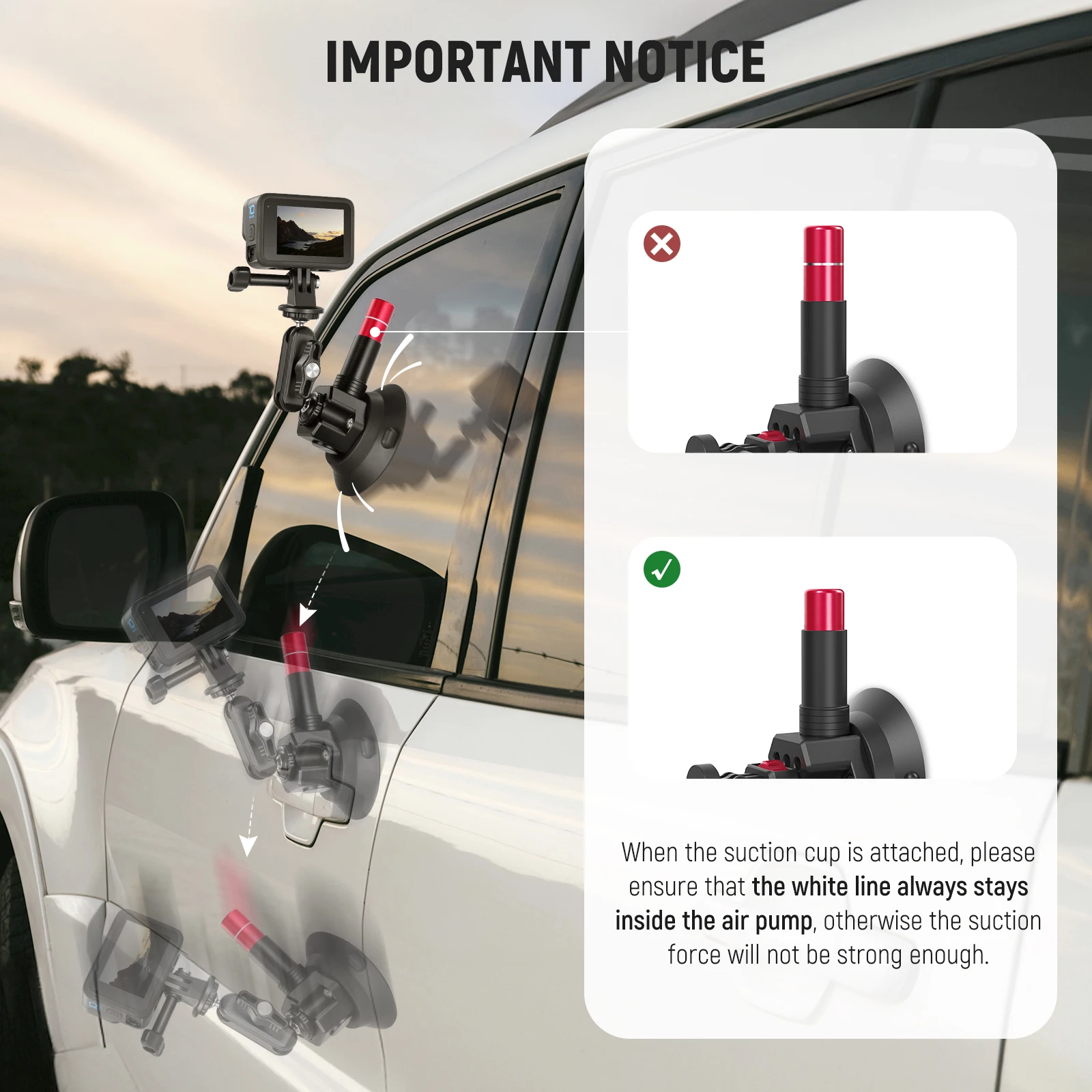 Neewer Dual Suction Cup Car Mount Kit with 360° Ball Head Magic Arm Vacuum Camera Mount with Phone Holder For Insta360 DJI OSMO