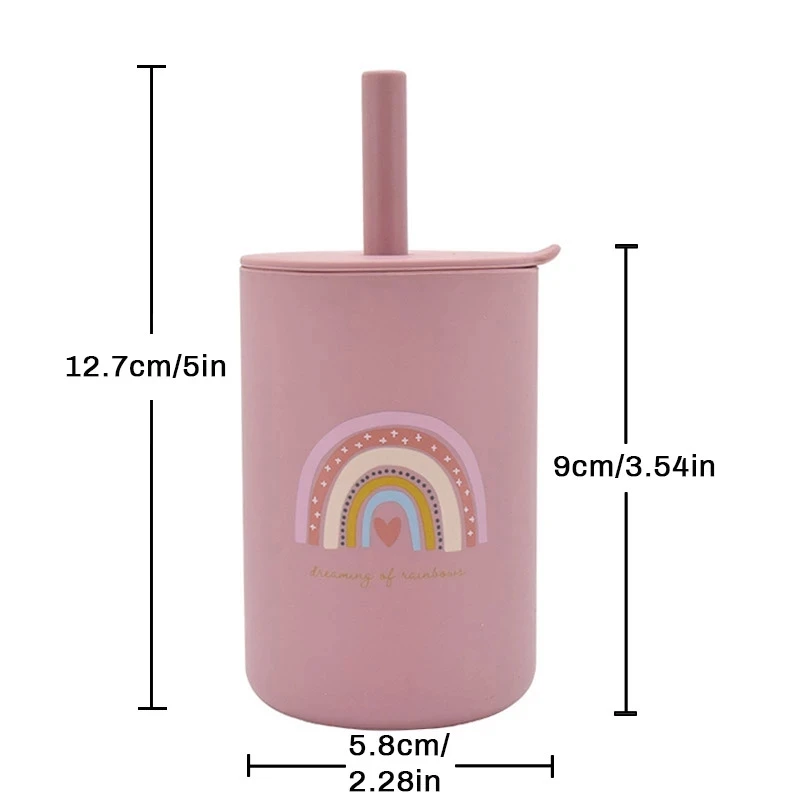 Baby Siliconen Sippy Cup Draagbare Opslag Snack Container Voeden Kinderen Regenboog Afdrukken Lekvrij Leren Drinken Beker Bpa Gratis