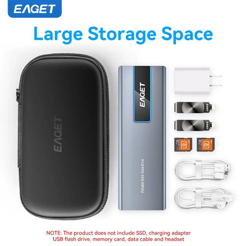 حقيبة صندوق Eaget SSD حقيبة محمولة لمحرك الأقراص الصلبة الخارجية المحمولة M.2 SSD صندوق تخزين حماية باللون الأسود