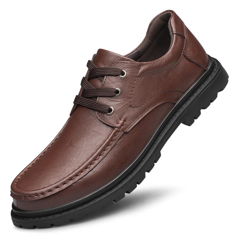 Plus Big Size 47 48 49 Genuine Leather Shoes Men Autumn Winter Plush Business Casual Shoes Cow Leather Brown Black