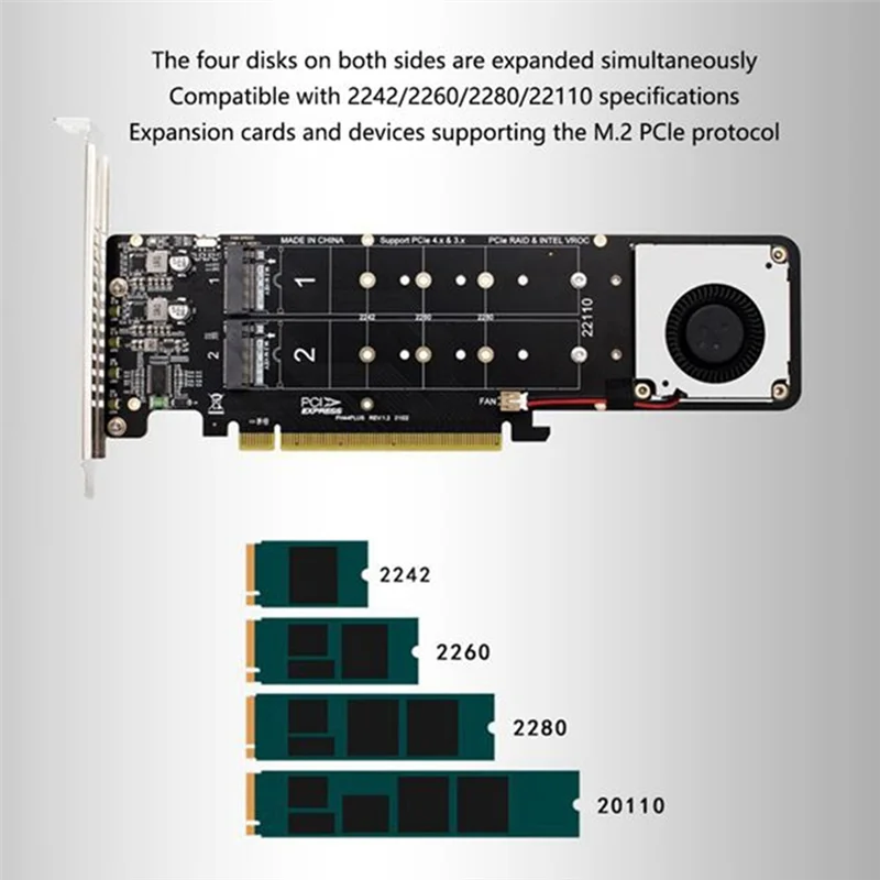 New Double-Sided 4-Disk NVME Raid PCI-E X16 Split Card PCI-E X16 to M.2 M-Key NVME X4SSD RAID Expansion Card Adapter