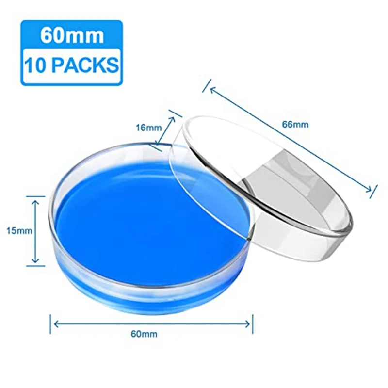 พร้อมฝาแก้วจาน Petri ขนาด60มม. X 15มม. แพ็คจาน10 Petri พร้อมห่วงแบบนำกลับมาใช้ใหม่ได้จาน Petri โปร่งใส