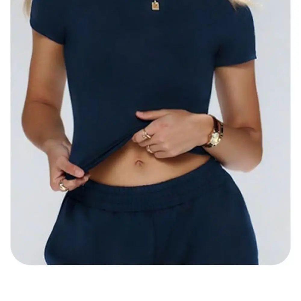 Womens Casual Sportswear Set Quick Dry Short Sleeve T Shirt Wide Leg Pants Loose Yoga Running Fitness Gym Athletic Set