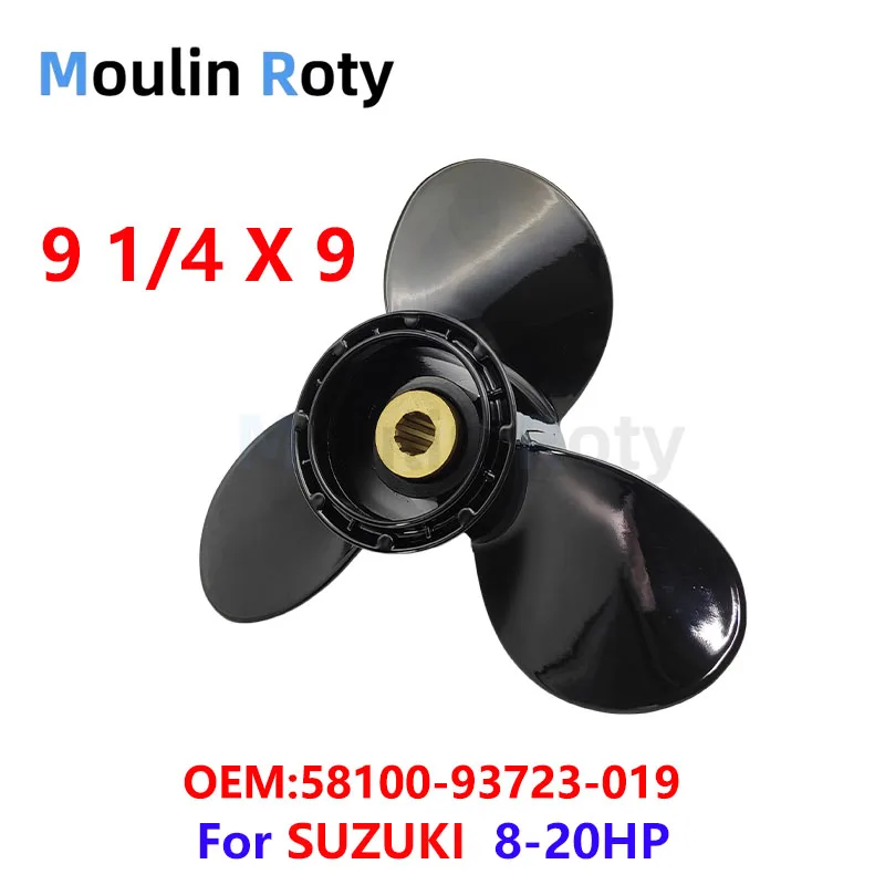 

58100-93723-019 Outboard Propeller Suitable for Suzuki 8-20Hp 9 1/4X9 Aluminum Alloy 3-Blade Black 10 Spline Teeth