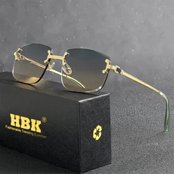 HBK Square Rimless Sunglasses Women Retro Metal Sun Glasses Men Luxury Party Business Gradient Shades 2024 Summer Style