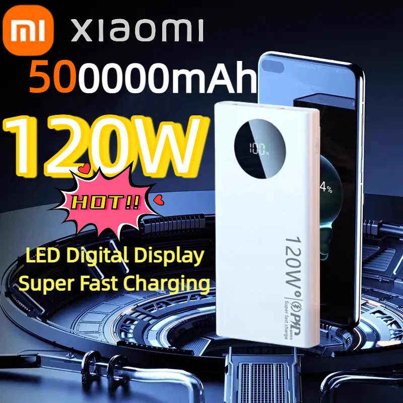 Xiaomi 120W 500000mAh High Capacity Power Bank Super Fast Charging Powerbank Portable Battery Charger For iPhone Samsung Huawei