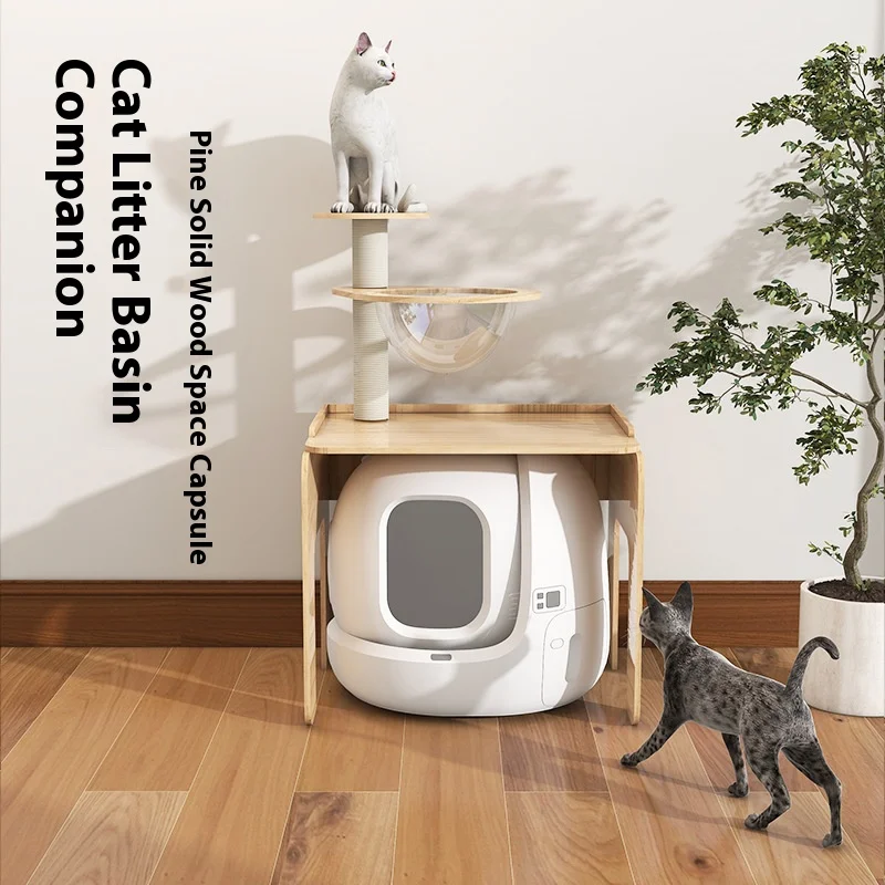 2024solid Wood Cat Litter Box Cabinet Indoor Odor Insulation Semi-Enclosed Cat Toilet Companion Cat Nest Cat Climbing Frame