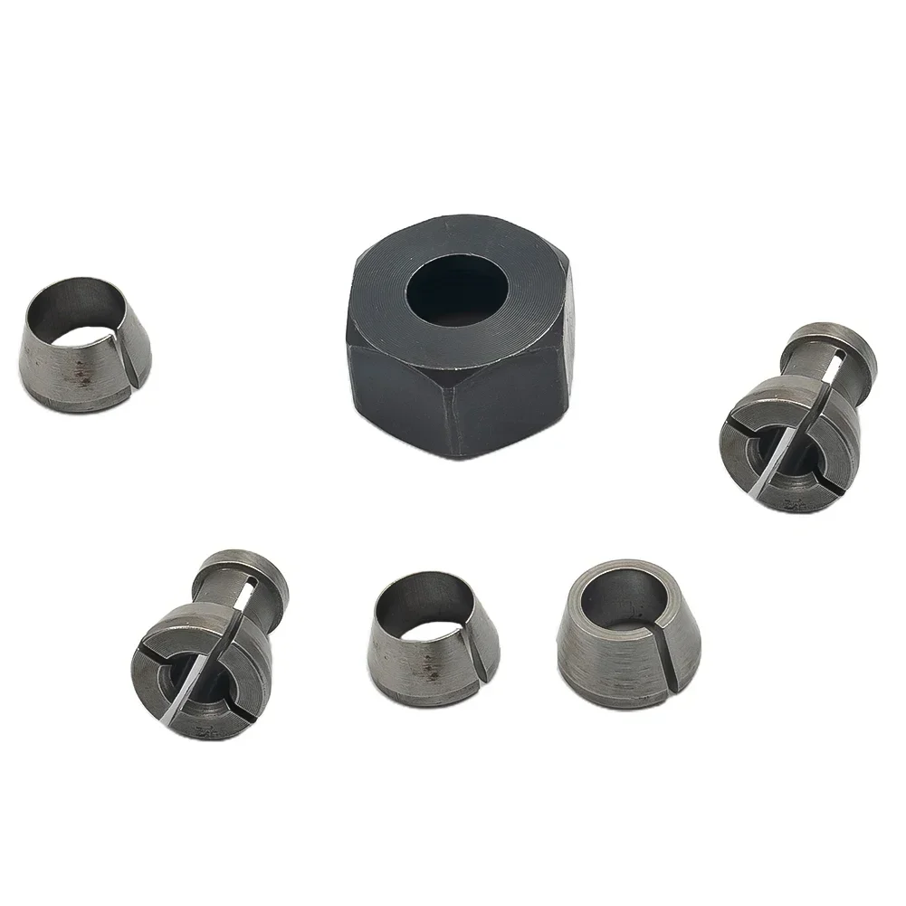 6Pcs M17 Collet Chuck Adapter With Nut Engraving Trimming Machine Electric Router Bit Collets 10mm 9.5mm 8mm 6.35mm 6mm