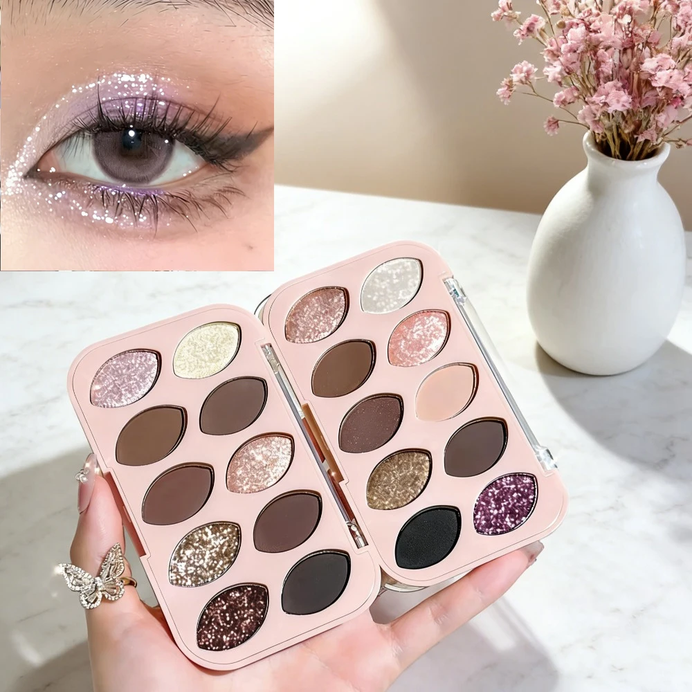 Pearlescent Matte Eyeshadow Palette 10 Shades Long Wearing Natural Glitter Makeup for Daily Use Holiday Present