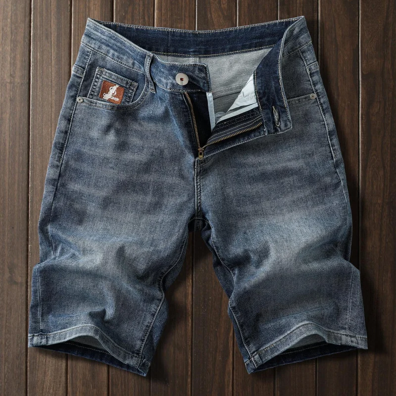 2026 Men's Summer Lightweight Thin Denim Shorts New Elastic Stretch Fabric Simple Straight Cut Versatile Fashion Five-Inch Casua