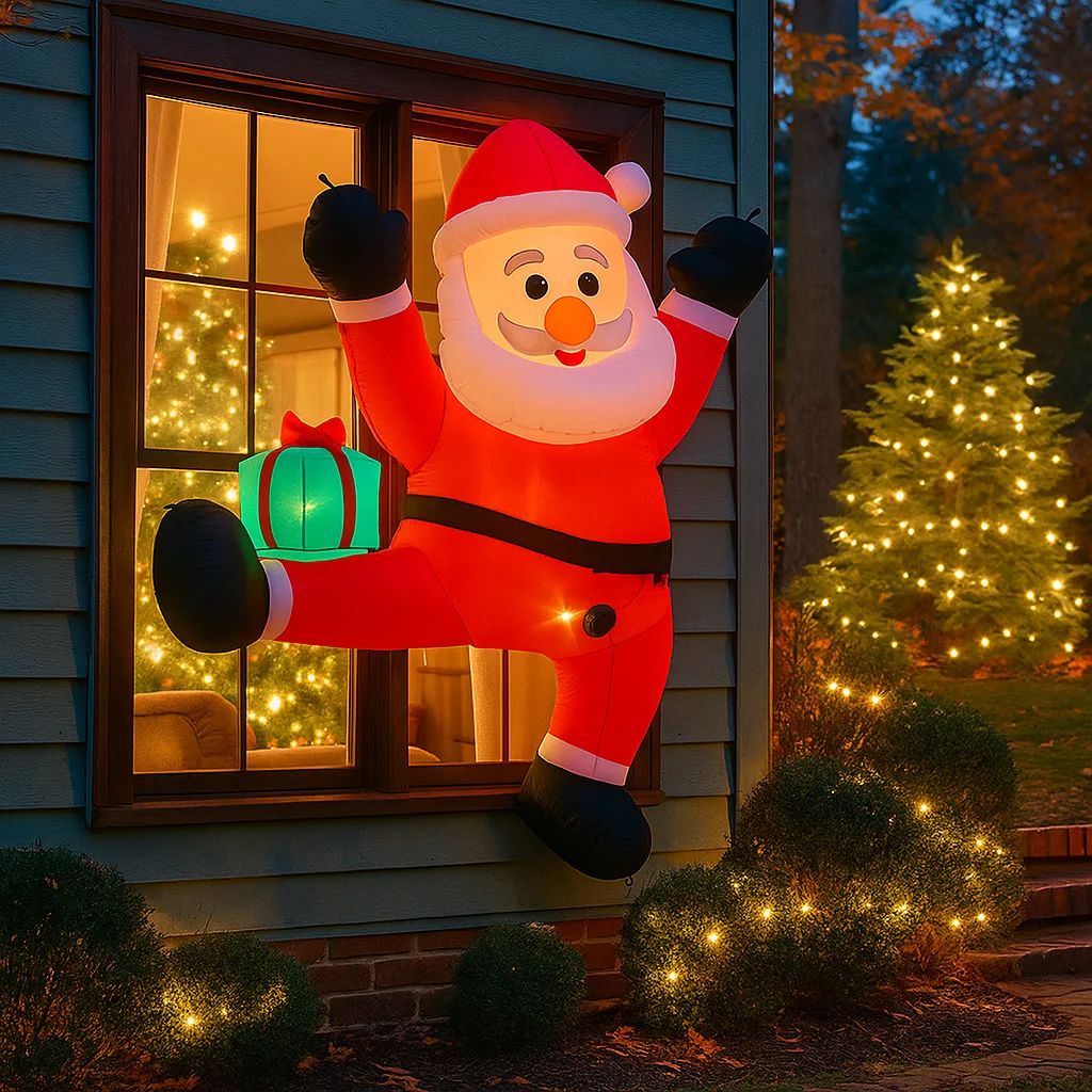 1,8 M/5,9 pies inflable Santa Claus ventana de escalada luces LED decoraciones para el hogar juguetes patio suministros de Navidad decoración de vacaciones al aire libre