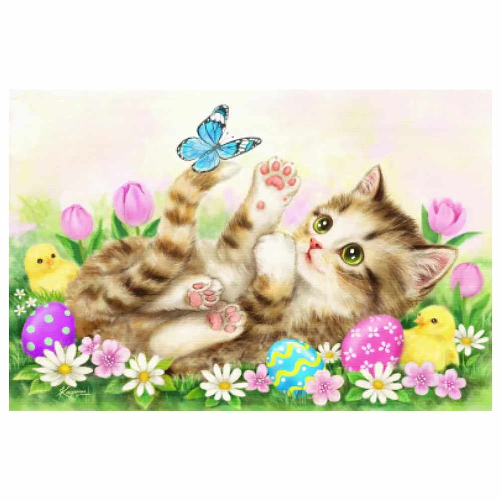 

New style diamond painting color cat butterfly self-adhesive cross stitch set diamond mosaic embroidery decoration process