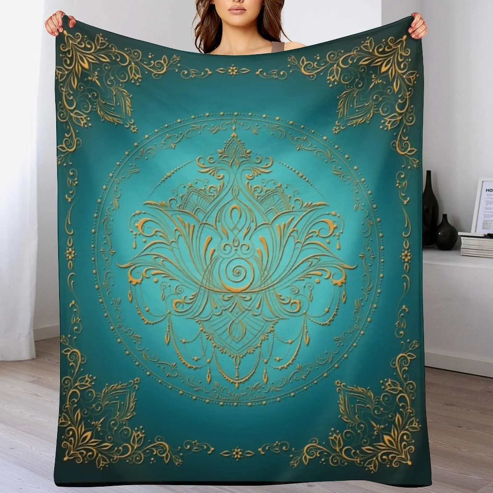 

Lotus Goddess in Teal Throw Blanket Blankets For Bed Cute Plaid Beach Blankets