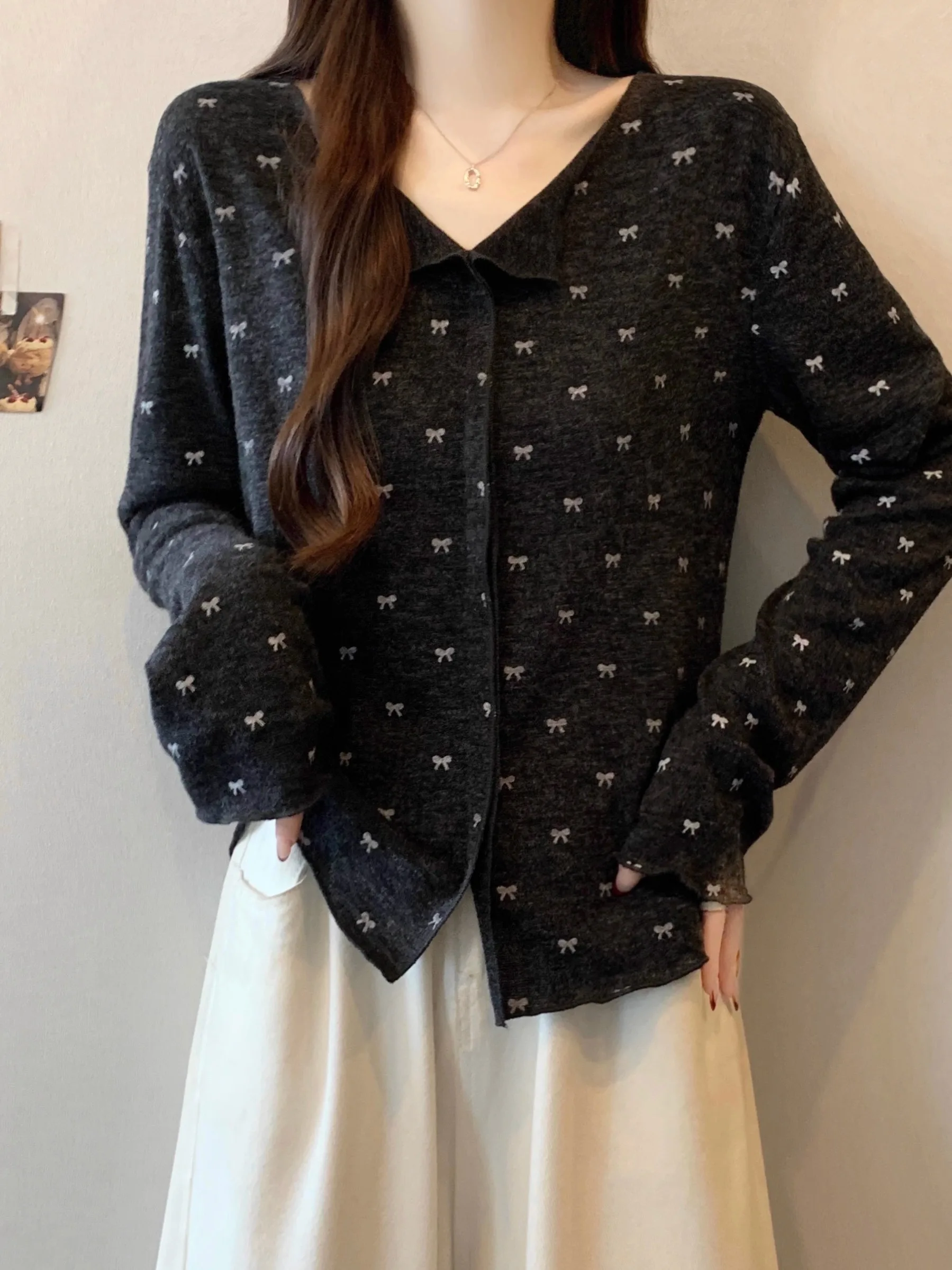 

Свободный вязаный свитер с v-образным вырезом Long Sve, женский зимний удобный топ больших размеров с узлом в Корейском стиле