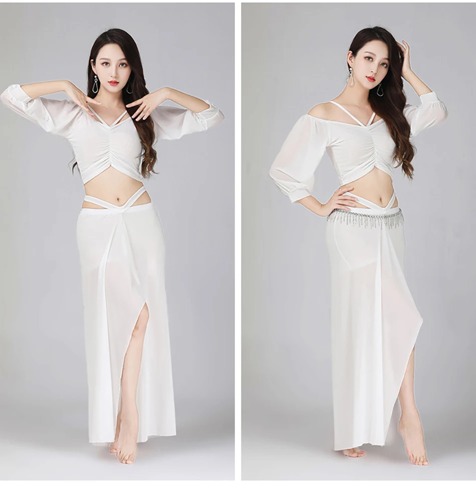 Roupas de prática de dança do ventre 2 peças conjunto superior + saia ternos de prática plus size malha sexy ternos de desempenho para adultos trajes femininos