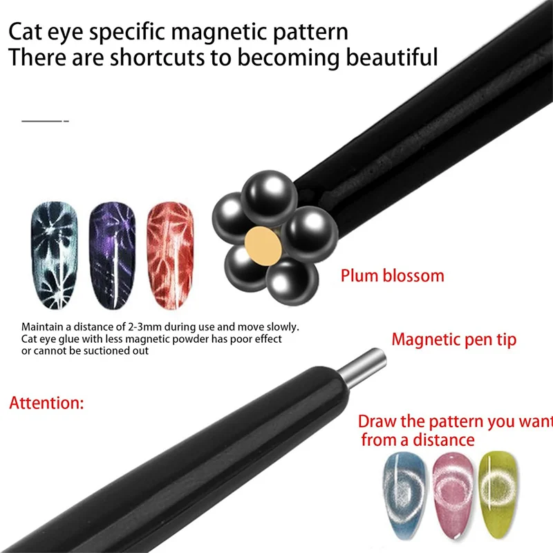 Magnete per nail art a doppia testa Stick 2 in 1 Penna magnetica con sfera in acciaio di aspirazione 3D Cat Eye Gel UV Smalto per unghie con perline Penna magnetica