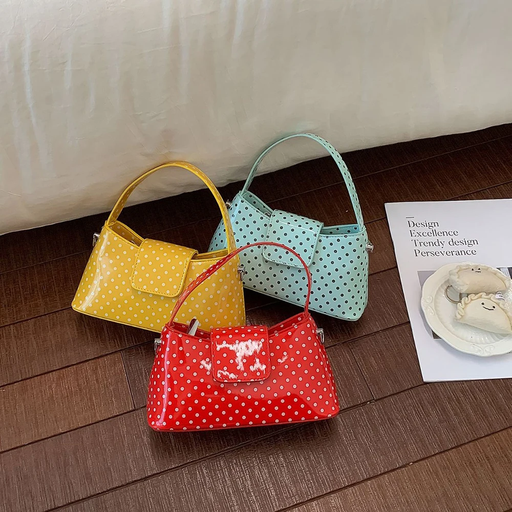 Korean Style Sweet Bolka Dots Handbags for Women High Grade Glossy PU Leather Buckle Zipper Crossbody Bag Chic Shoulder Bags