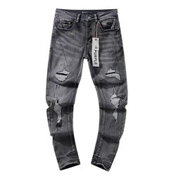 Fashionable New Purple Brand Pants High Quality Street Hip Hop Ripped Corrugated Black Jeans PURPLE BRAND Men Straight Leg Pants