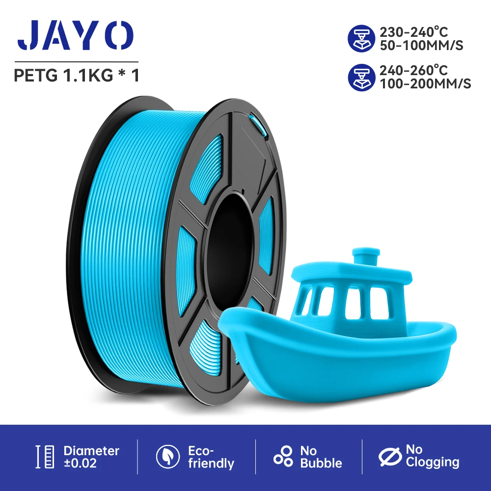 JAYO petg 3D-Filament PETG 1,75 mm 1 kg Ordentlich gewickelte Zähigkeit, keine Blasen, 3D-Drucker-Filament für FDM Muticolor