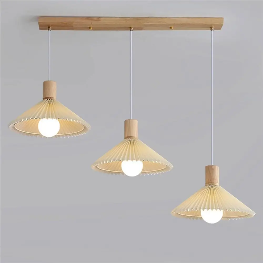 Lustre à 3 lumières, lustre à base E27 avec cordon réglable, abat-jour en tissu plissé pour salon de bar de grange (ampoule non incluse)