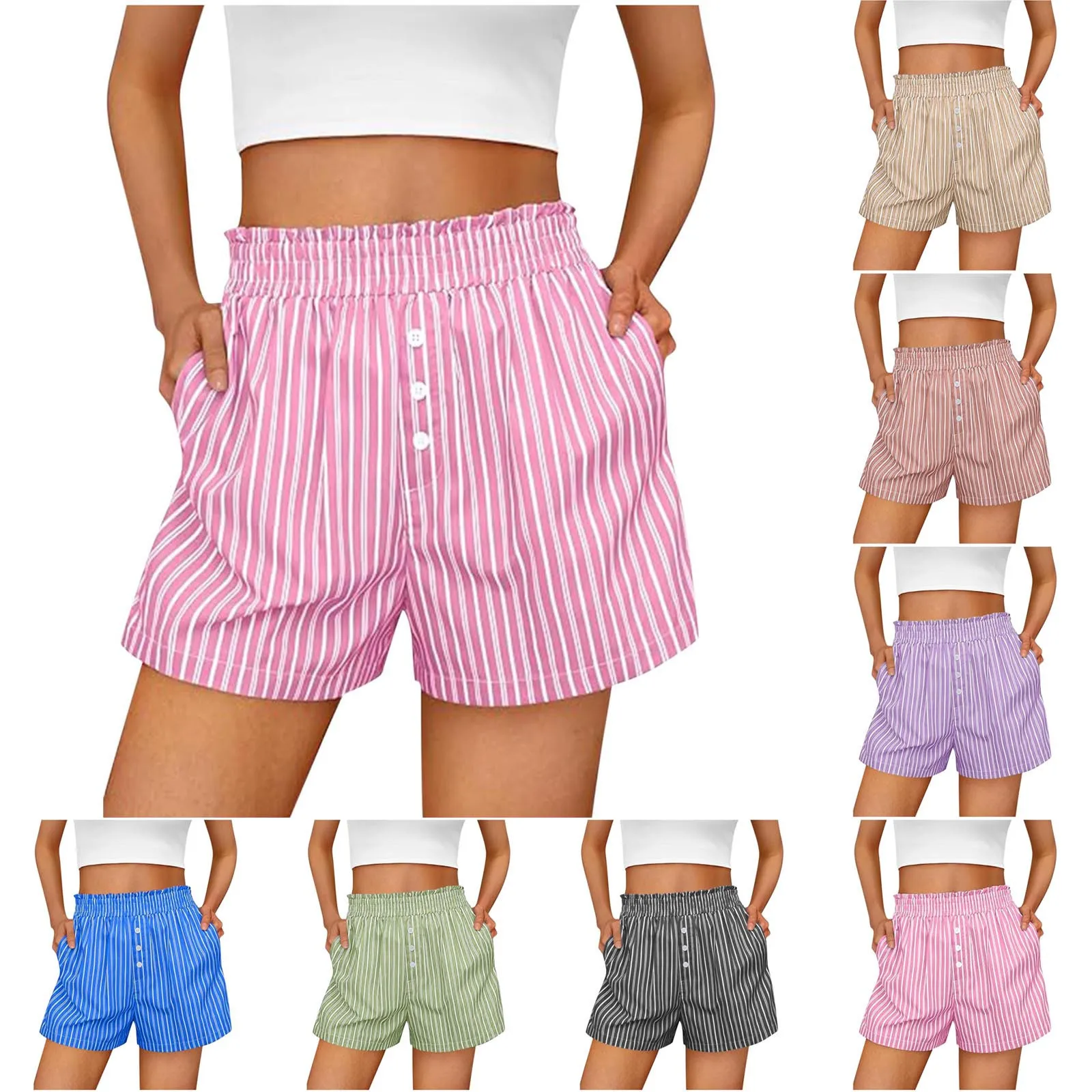 Spring Summer New Fashion Striped Women Casual Commuting Shorts Comfortable Breathable Cotton Hot Pants
