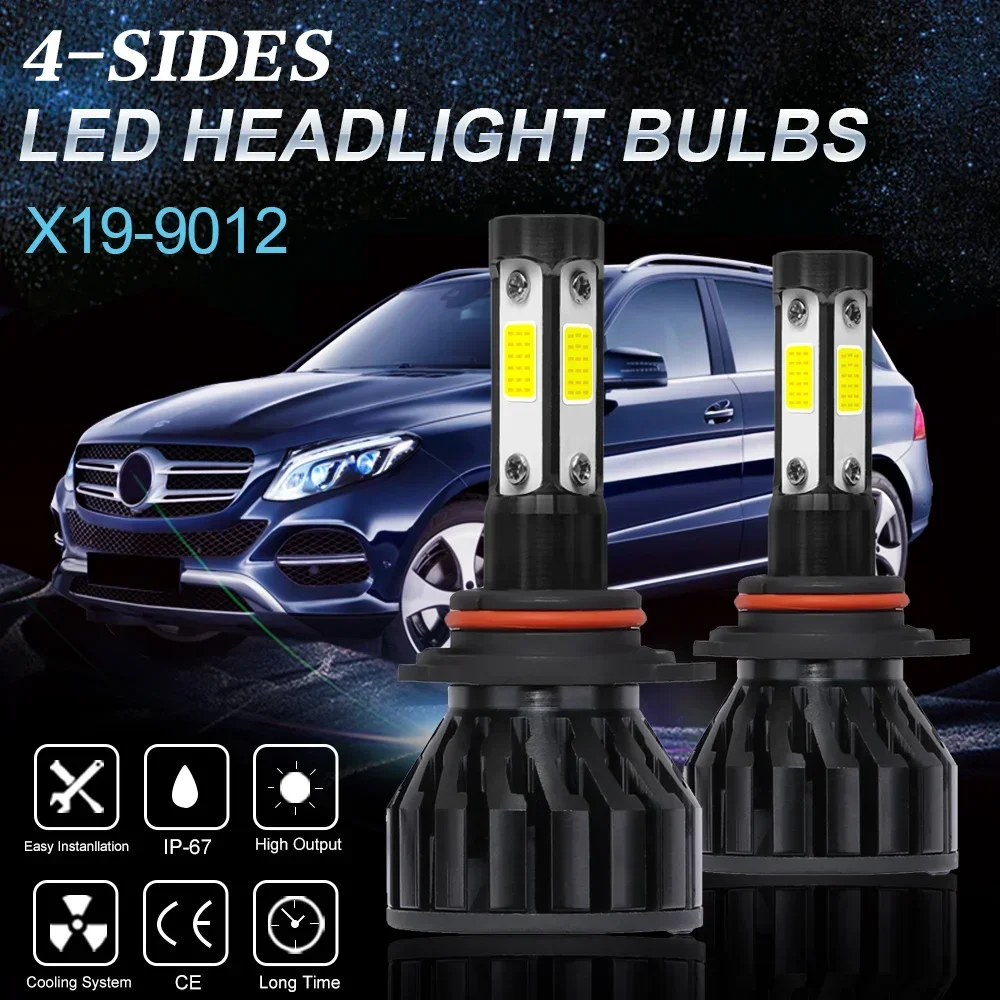 

X19 6000K 9012 Hir2 LED Headlight Bulbs 44w H4 H7 H11 H13 LED Car Headlights 4 Side Lights 5202 9007 HB3 9006 COB Bulb Fog Light