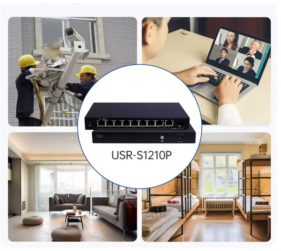 Switch PoE Gigabit de 10 portas com 8 PoE + revestimento de metal para desktop ou montagem na parede 1 Gigabit Eth e 1 porta SFP POE Out S1210P