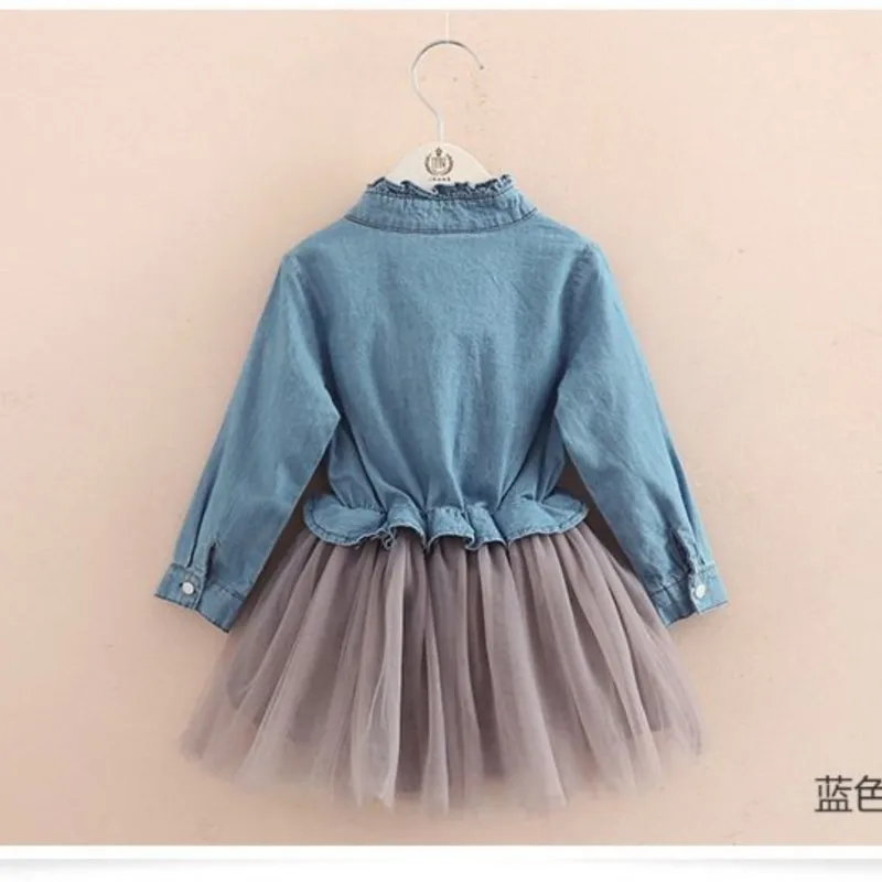 2024 new Summer Girls Baby Kids Denim+mesh Lace dress Elegant Birthday Princess  Children Clothes image 3