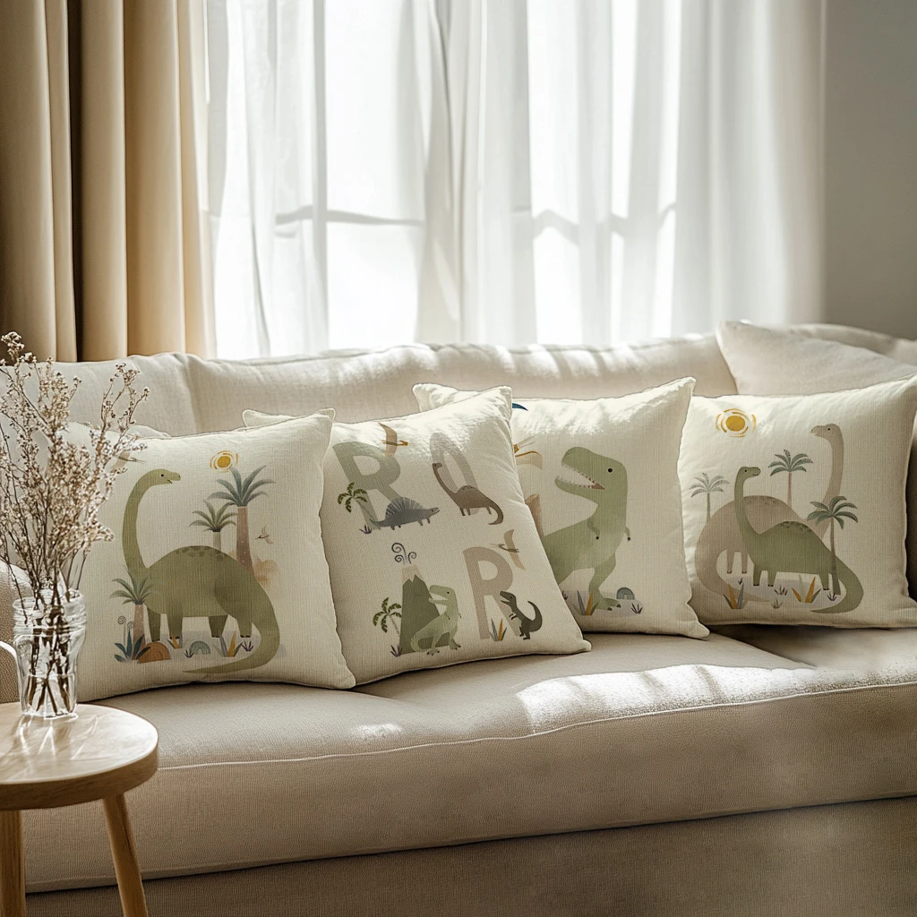 1PC 2D Flat Cute Dinosaur Throw Pillow Covers Kids Jurassic World Decorative Pillowcases for Bedroom Playroom No Pillow Core