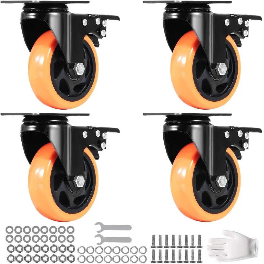 

4 Inch Swivel Caster Wheels Set of 4 Heavy Duty Locking PVC Non Marking Wheels 350 lbs Load Capacity Ideal for cart