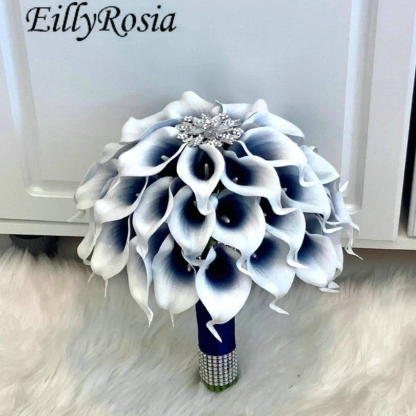 EillyRosia Gradient Navy Blue Calla Lily Brooch Bouquet for Bride Artificial Holding Flowers Wedding Accessories New Arrival