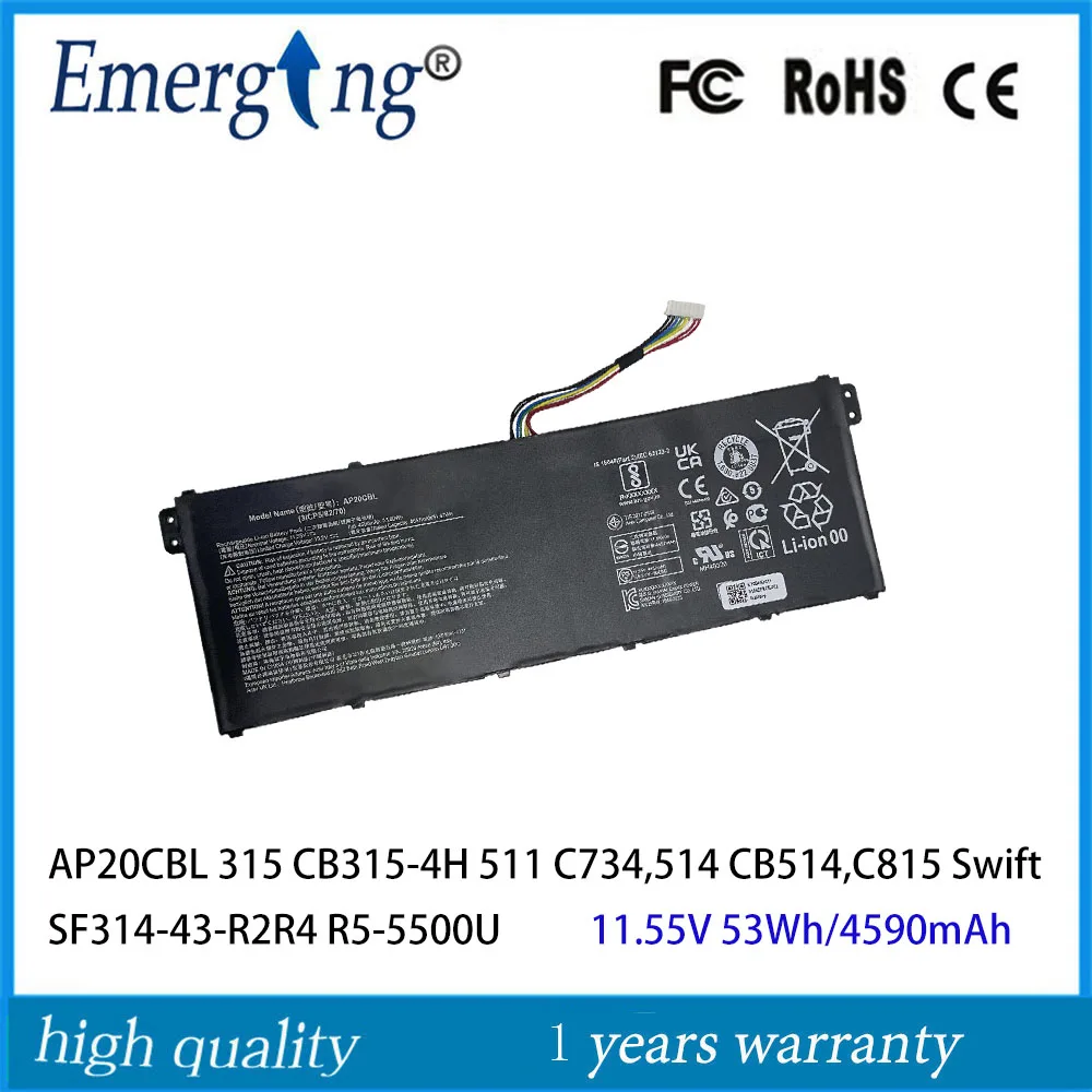 11.55V 53Wh AP20CBL Laptop Battery For Aspire Vero AV15-51-55K2 Swift 3 SF314-511-54EB Aspire 5 A515-45-R386