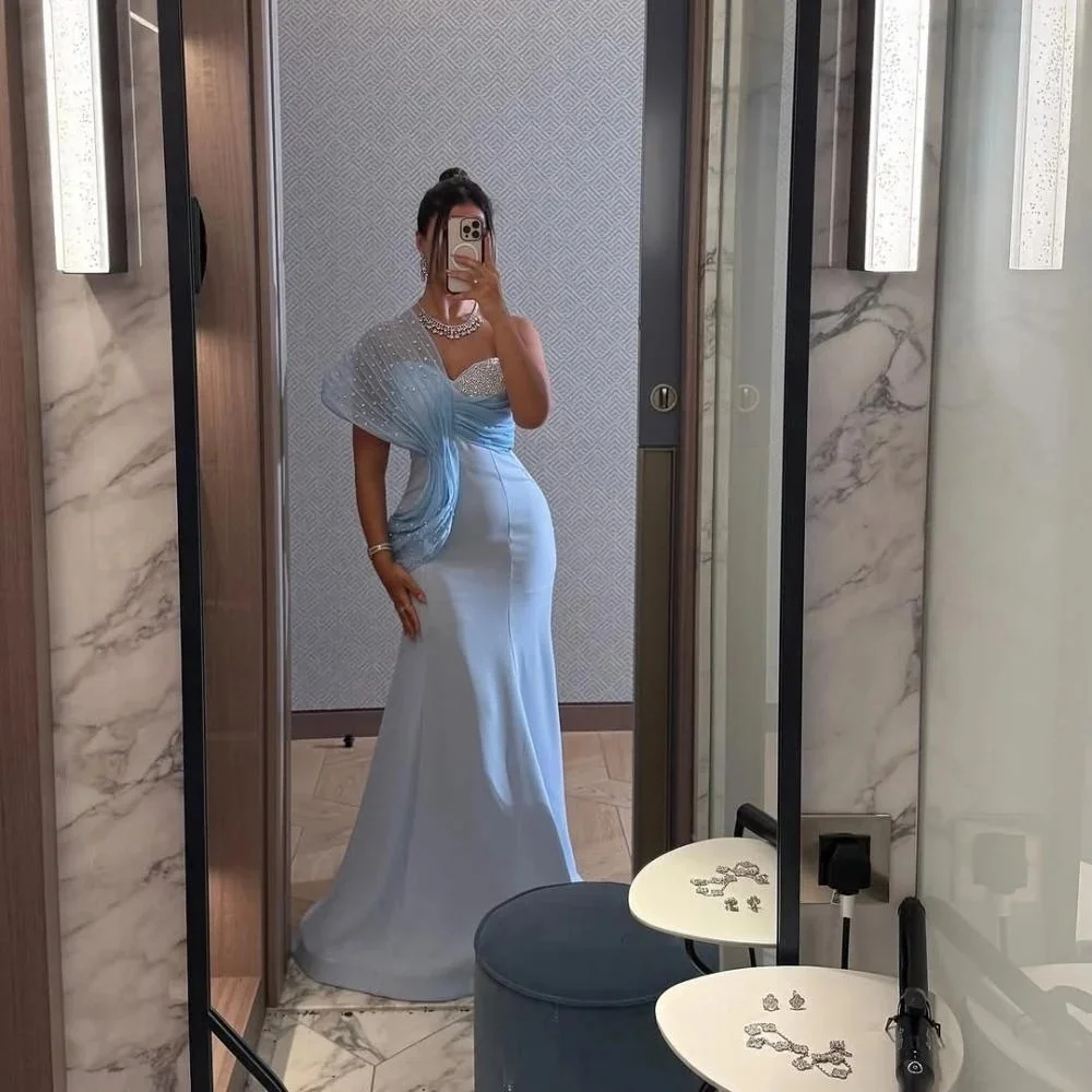 

Customized Exquisite Beading Mermaid Evening Dress Charming Sweetheart Ruched Prom Dress One Shoulder Party Gown فساتين سهرة