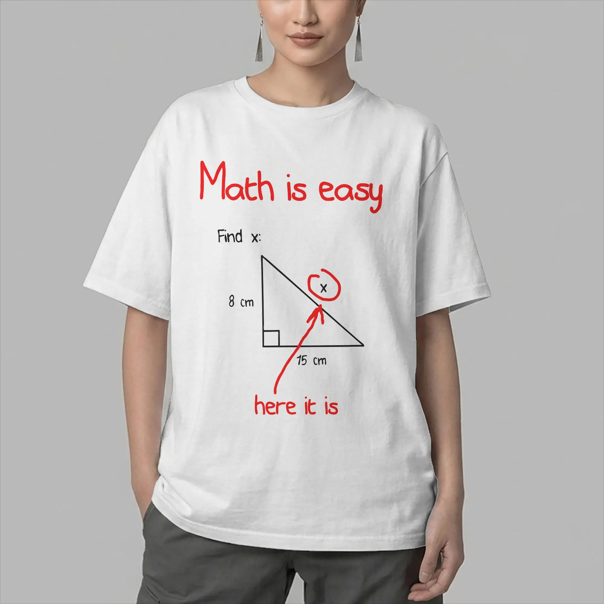 Math is Easy Nerdy Men T Shirt Triangle Vintage Tee Shirt Short Sleeve Round Neck T-Shirt Pure Cotton Big Size Tops